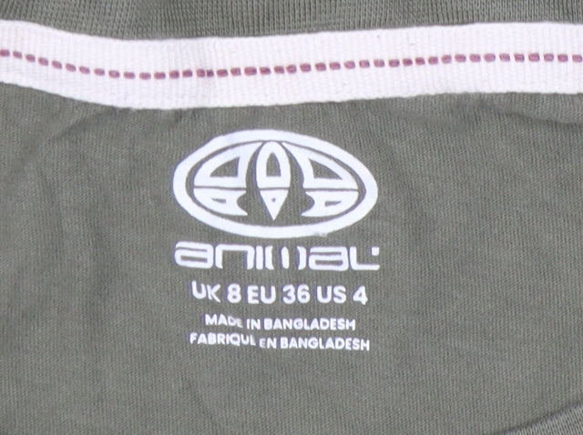 Animal Womens Green Cotton T-Shirt Size 8 Crew Neck Casual