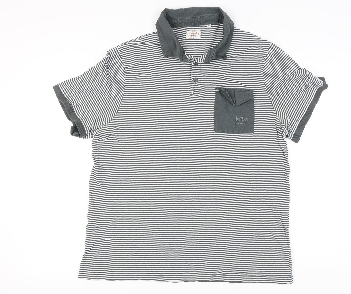 Lee Cooper Men’s Grey Striped Cotton Polo Shirt UK 3XL Casual