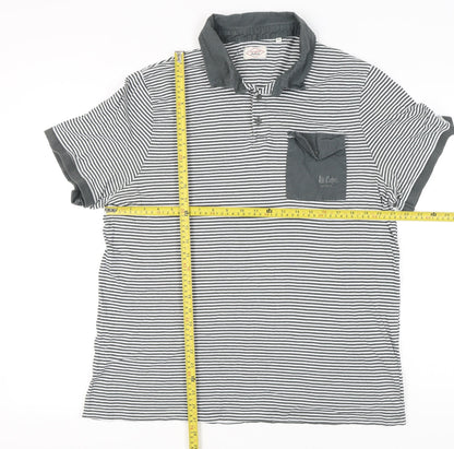Lee Cooper Men’s Grey Striped Cotton Polo Shirt UK 3XL Casual