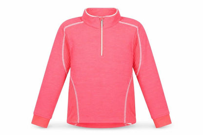 Front view of Decathlon girls’ pink 6 years 1/2 zip pullover sweatshirt lightweight wool blend