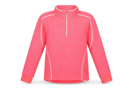 Front view of Decathlon girls’ pink 6 years 1/2 zip pullover sweatshirt lightweight wool blend