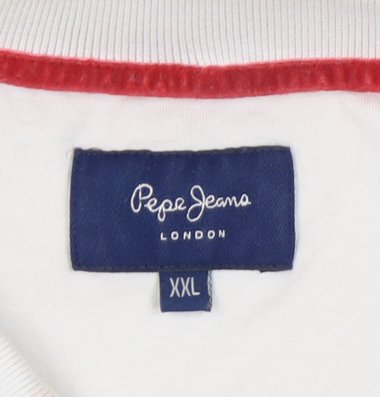 Pepe Jeans Men’s White Geometric Graphic Polo Shirt 2XL