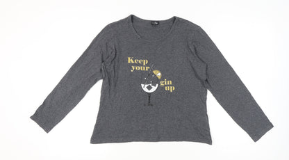 Pour Moi Womens Grey Size 10 Long Sleeve Funny Quote T-Shirt