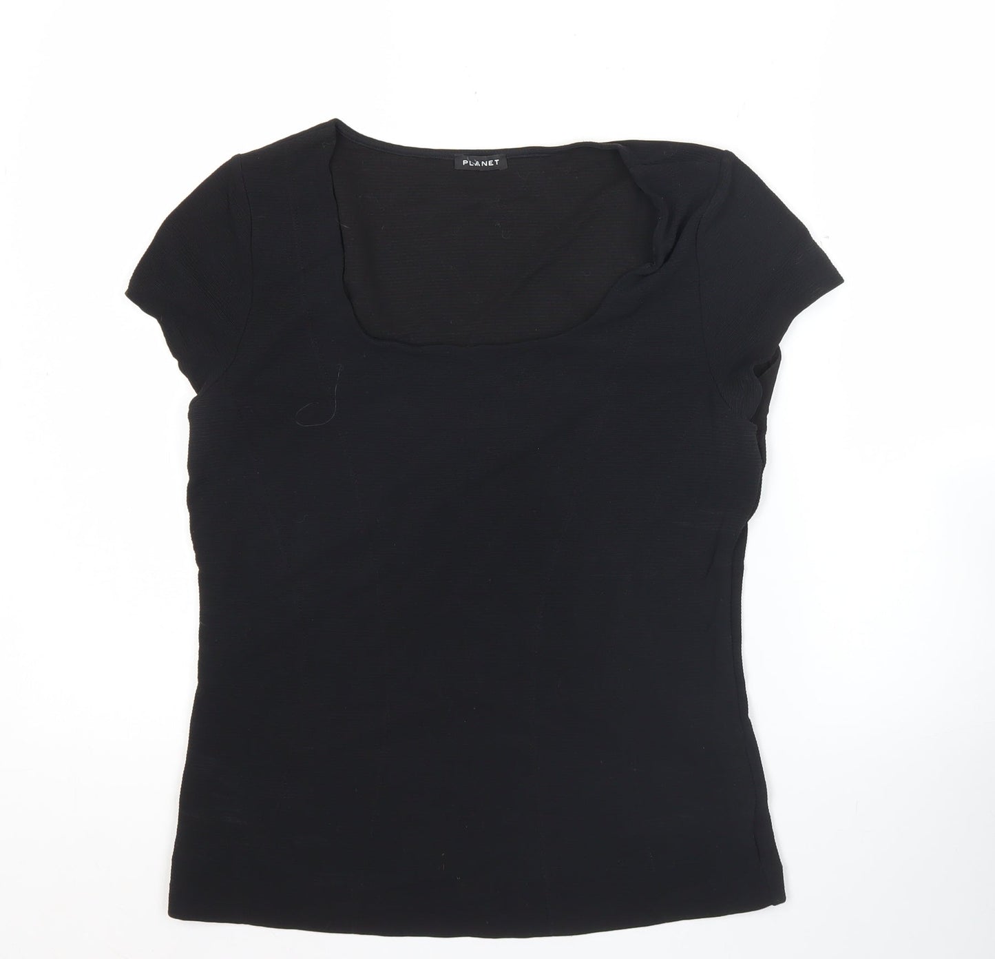 Planet Women’s Black Slim Fit Short Sleeve Square Neck T-Shirt Top Size M