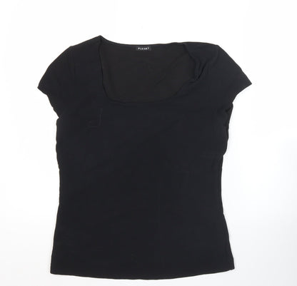 Planet Women’s Black Slim Fit Short Sleeve Square Neck T-Shirt Top Size M