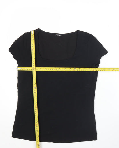 Planet Women’s Black Slim Fit Short Sleeve Square Neck T-Shirt Top Size M