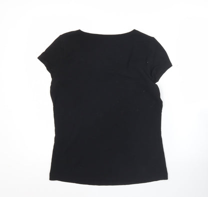 Planet Women’s Black Slim Fit Short Sleeve Square Neck T-Shirt Top Size M