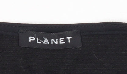Planet Women’s Black Slim Fit Short Sleeve Square Neck T-Shirt Top Size M
