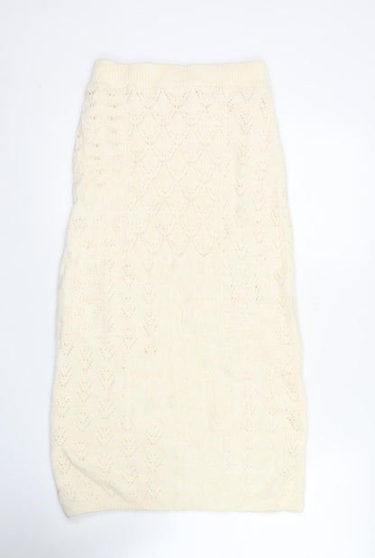 Marks and Spencer Women's Ivory Knit Pencil Skirt Size S Acrylic Blend