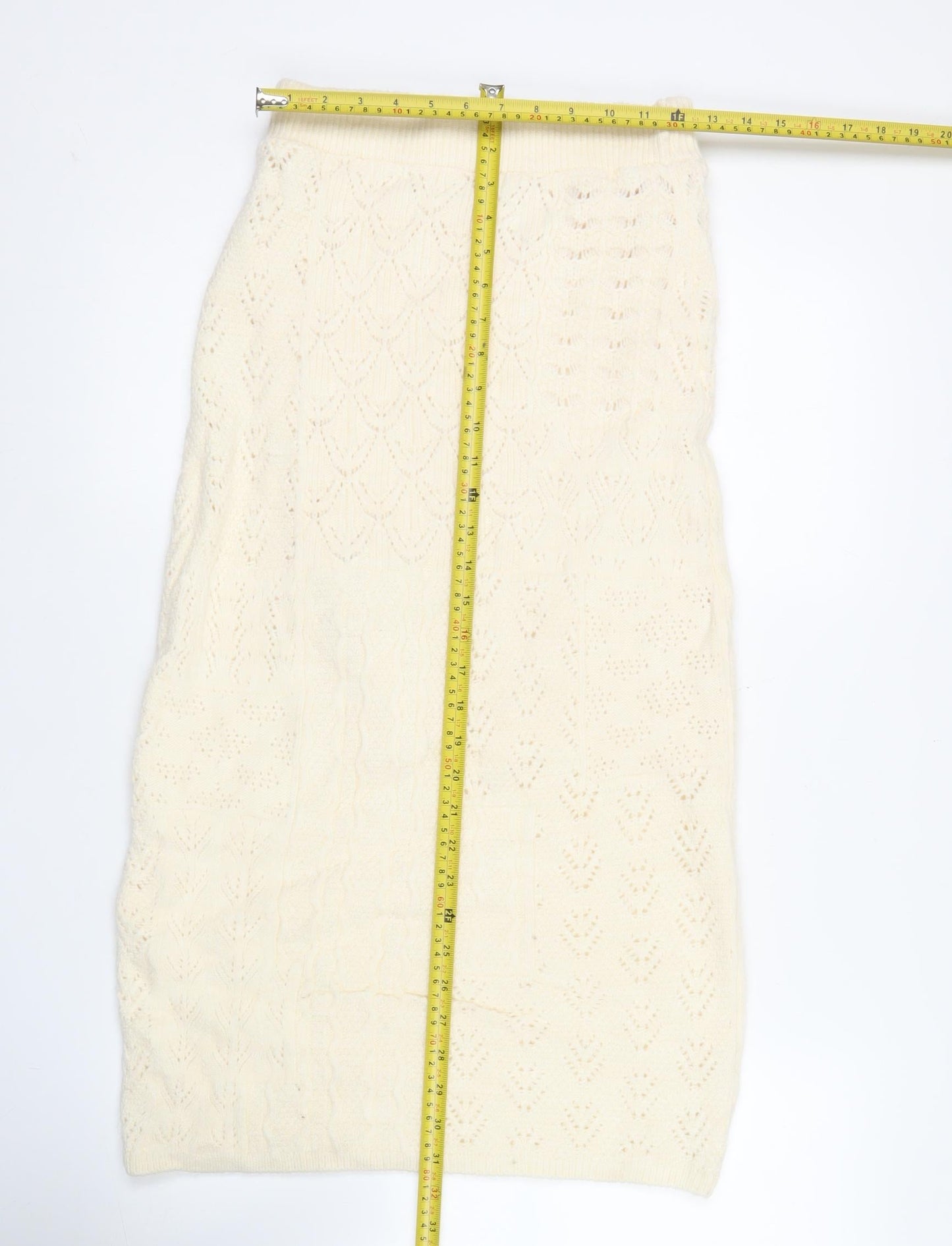 Marks and Spencer Women's Ivory Knit Pencil Skirt Size S Acrylic Blend