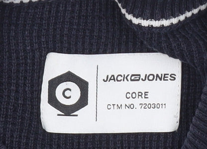 Jack & Jones Mens Grey & Black Striped Cotton Pullover Jumper L