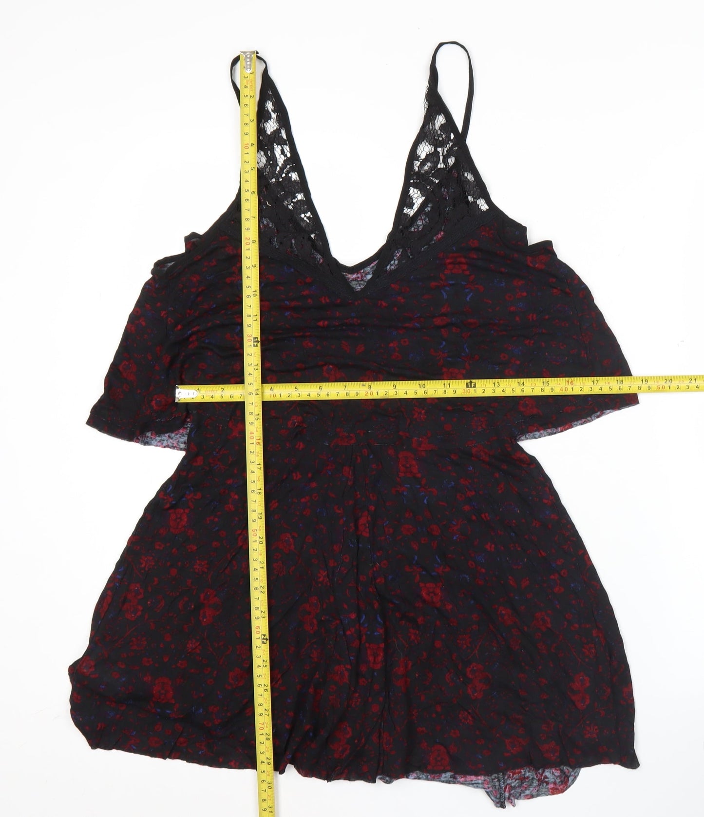 Ecote Womens Black Red Floral Viscose Slip Dress Size M