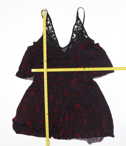 Ecote Womens Black Red Floral Viscose Slip Dress Size M