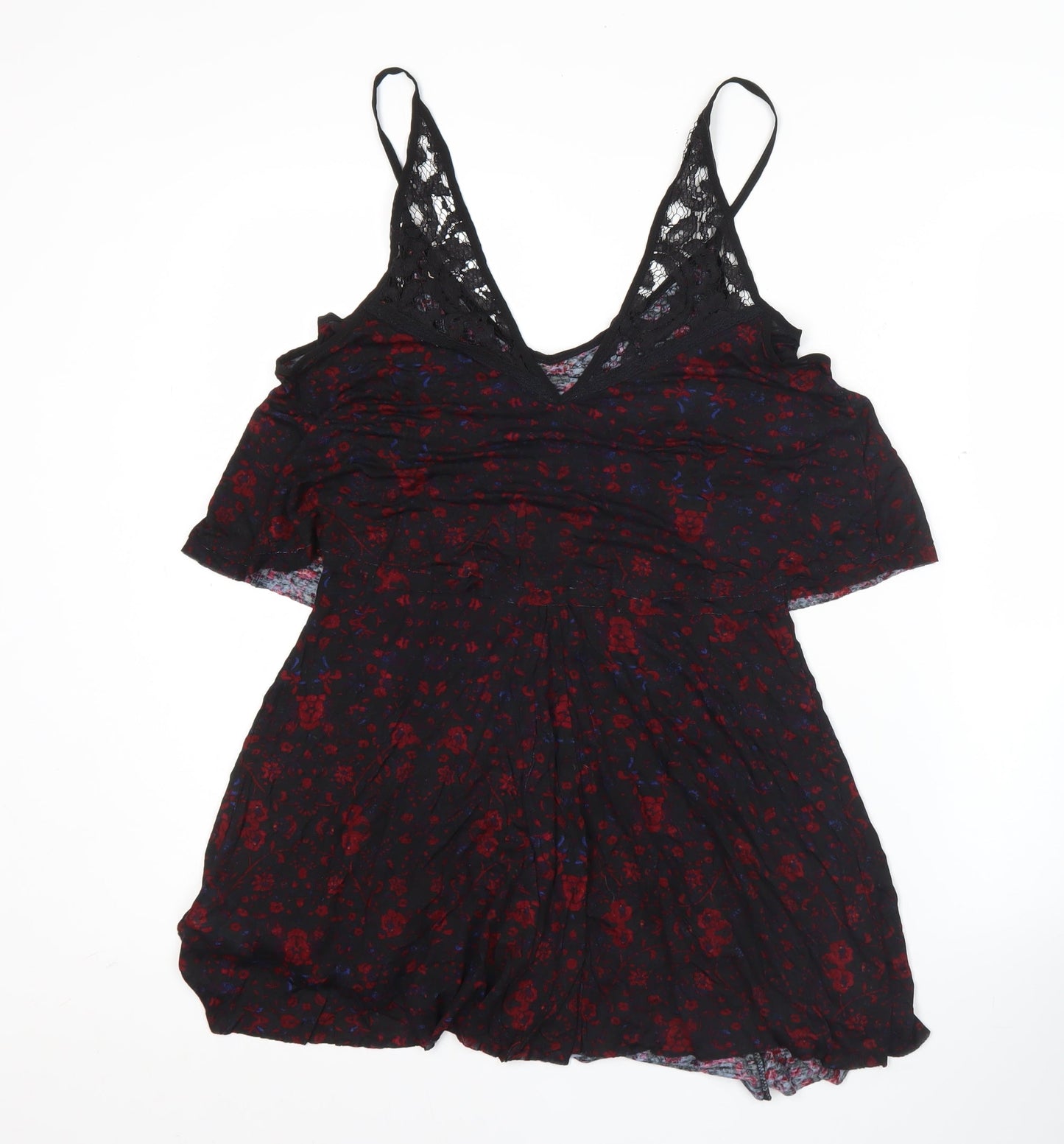 Ecote Womens Black Red Floral Viscose Slip Dress Size M