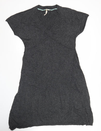 Woolworths Women’s Grey Knit Shift Dress Size 12 V-Neck Casual