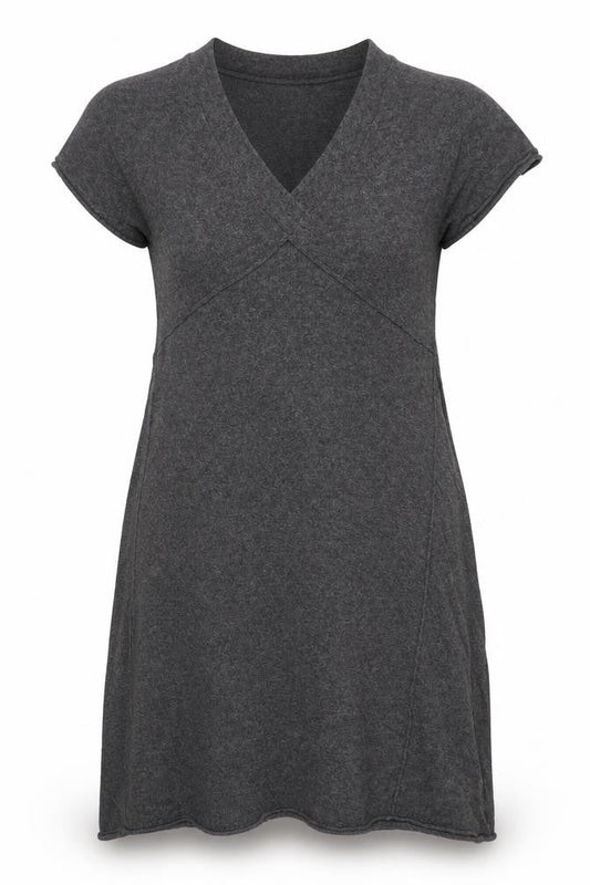 Woolworths Women’s Grey Knit Shift Dress Size 12 V-Neck Casual