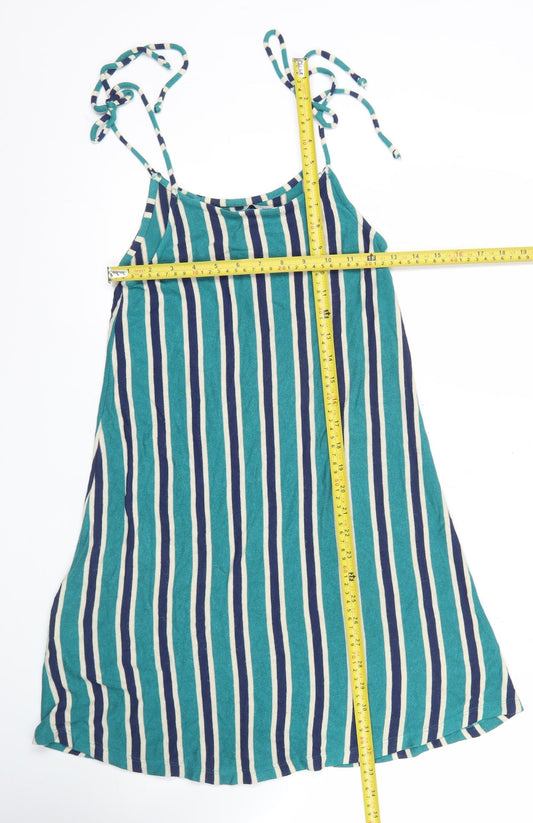 Zara Women Blue Striped Mini Slip Dress Size 10 Halter Sleeve