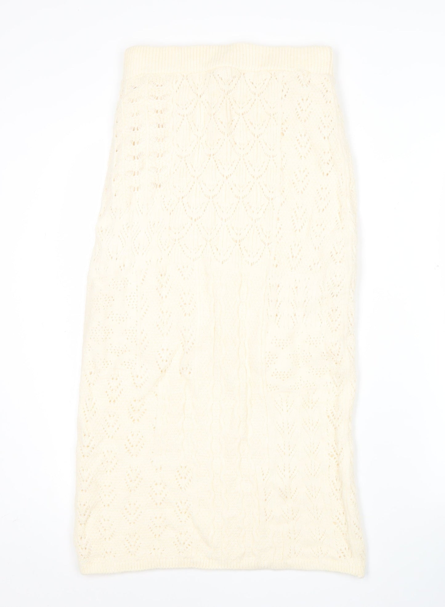 Marks and Spencer Women Ivory Knit Midi Pencil Skirt Size S