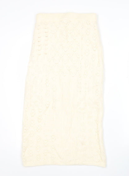 Marks and Spencer Women Ivory Knit Midi Pencil Skirt Size S
