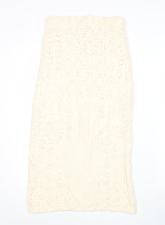 Marks and Spencer Women Ivory Knit Midi Pencil Skirt Size S