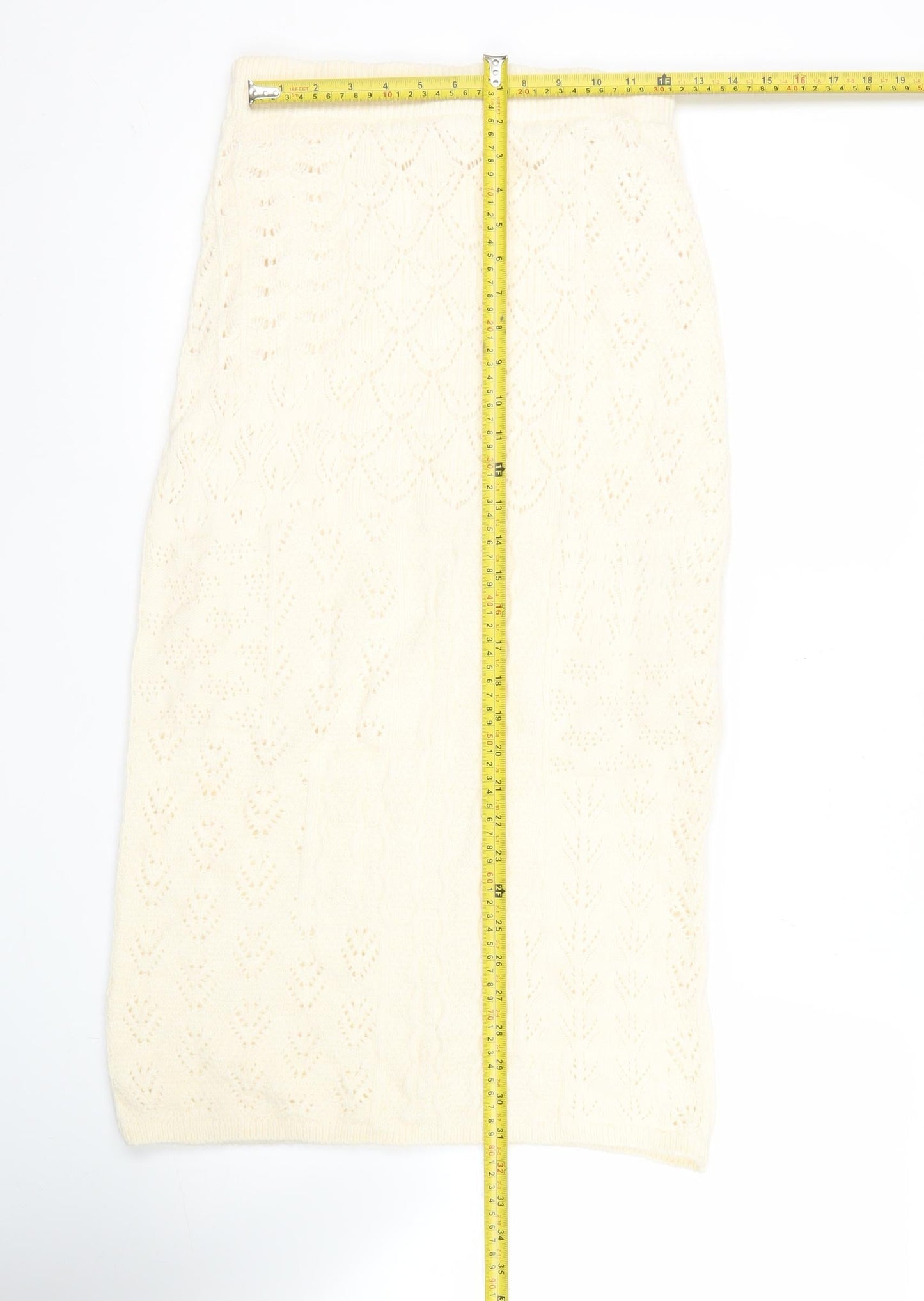 Marks and Spencer Women Ivory Knit Midi Pencil Skirt Size S