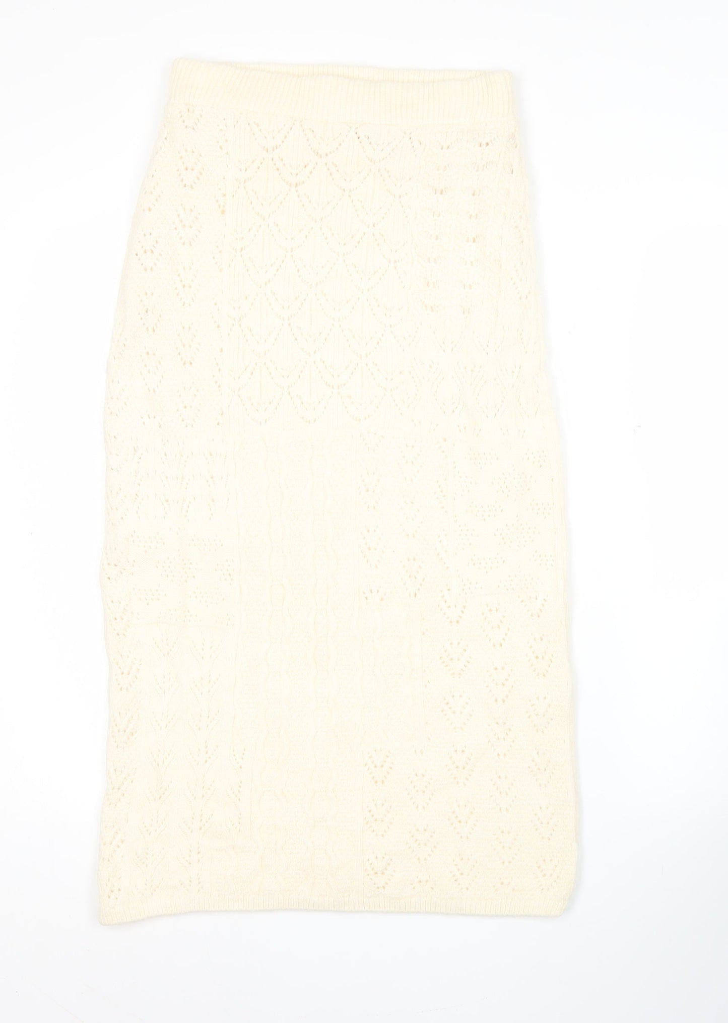 Marks and Spencer Women Ivory Knit Midi Pencil Skirt Size S