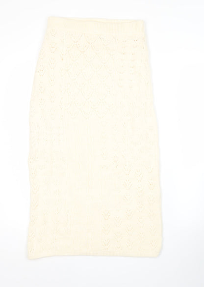 Marks and Spencer Women Ivory Knit Midi Pencil Skirt Size S