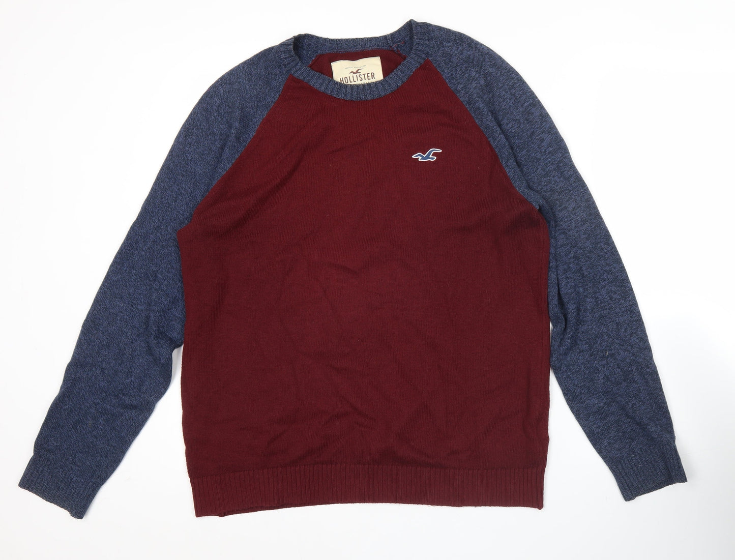Hollister Mens Red Blue Pullover Jumper Size M Crew Neck Knit