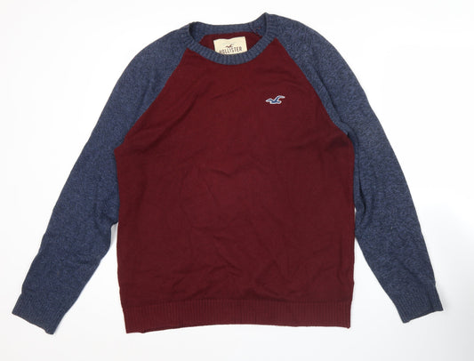 Hollister Mens Red Blue Pullover Jumper Size M Crew Neck Knit
