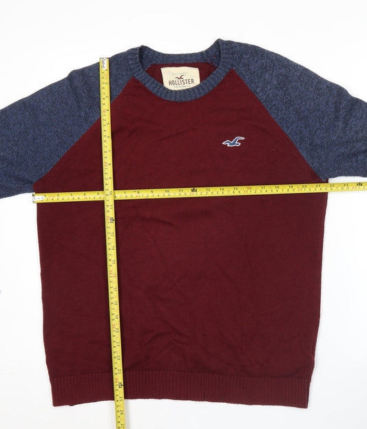 Hollister Mens Red Blue Pullover Jumper Size M Crew Neck Knit