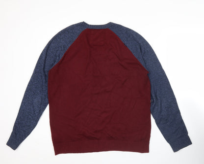 Hollister Mens Red Blue Pullover Jumper Size M Crew Neck Knit