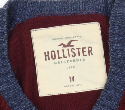 Hollister Mens Red Blue Pullover Jumper Size M Crew Neck Knit