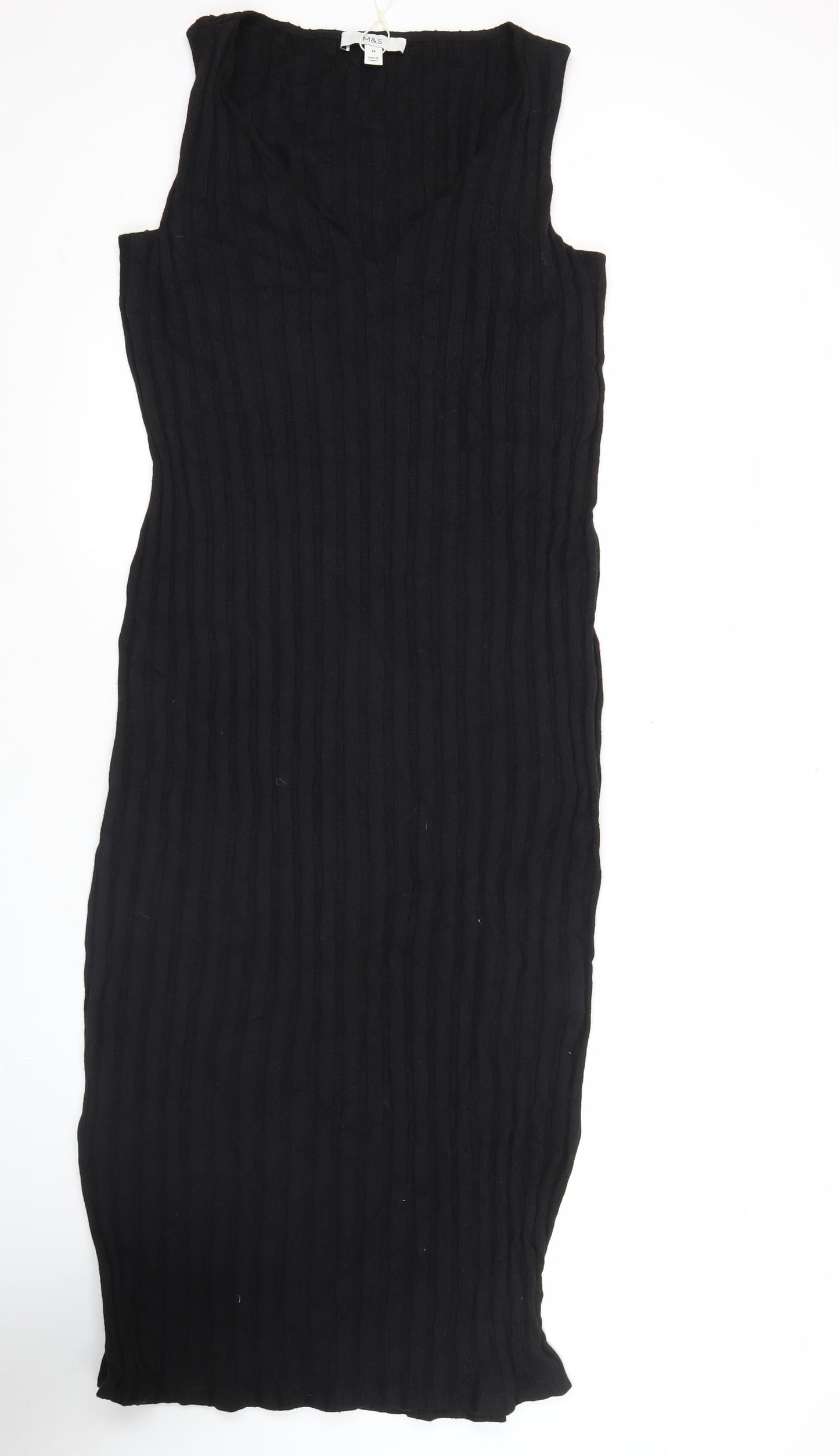 Marks and Spencer Womens Black Size 14 Sleeveless Shift Midi Dress