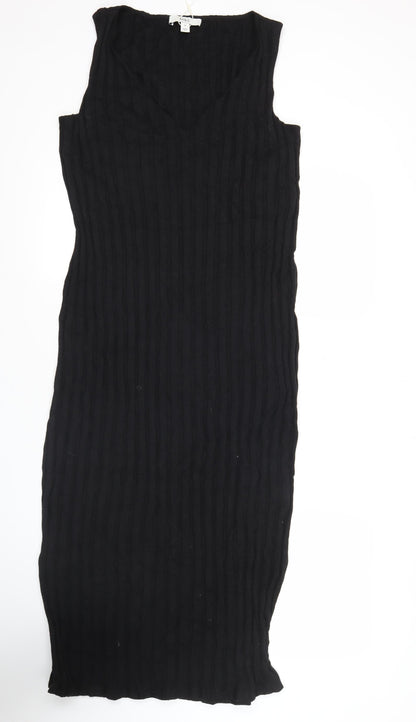Marks and Spencer Womens Black Size 14 Sleeveless Shift Midi Dress