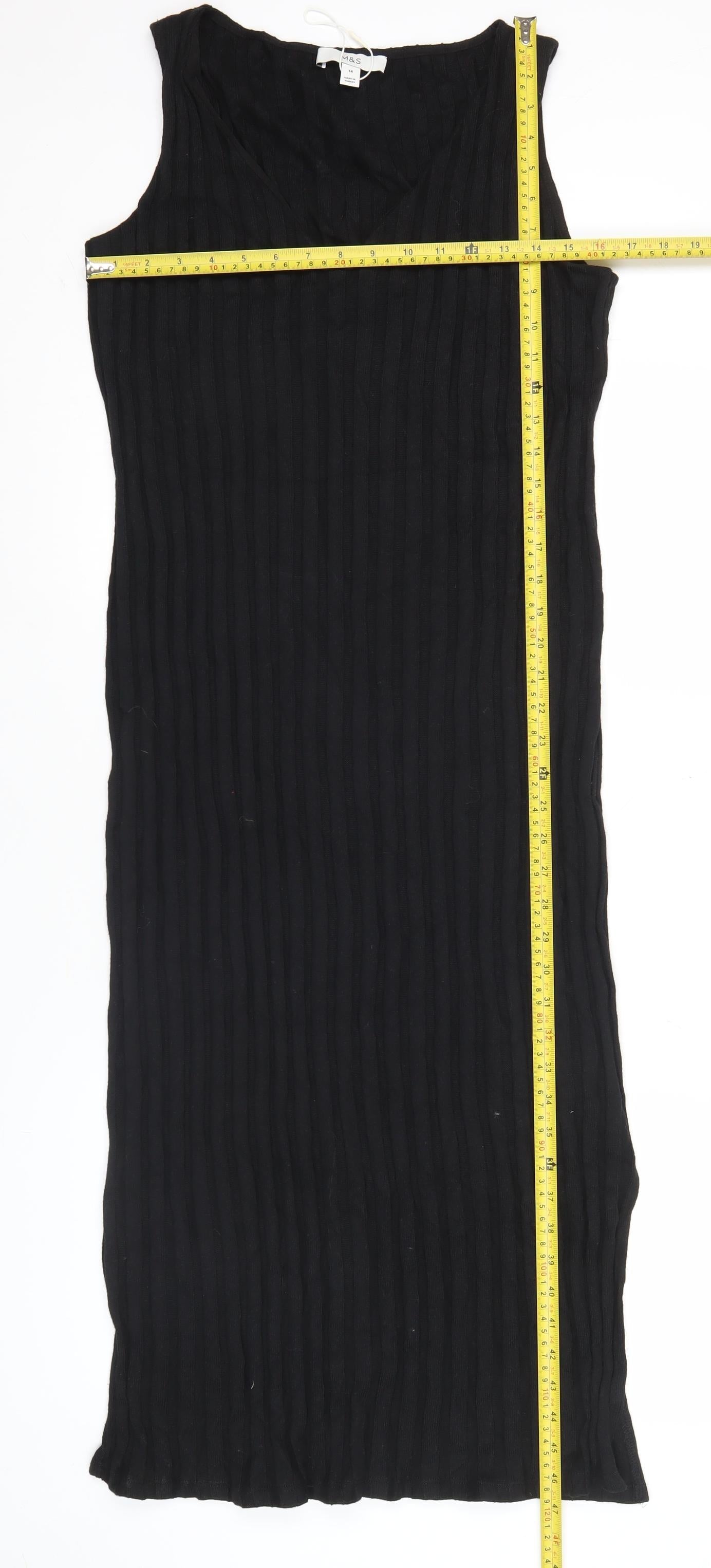 Marks and Spencer Womens Black Size 14 Sleeveless Shift Midi Dress