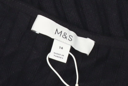 Marks and Spencer Womens Black Size 14 Sleeveless Shift Midi Dress