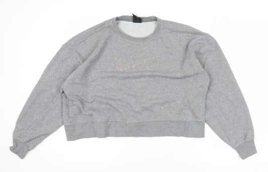 Nike Women Grey M Pullover Sweatshirt Logo Sportswear