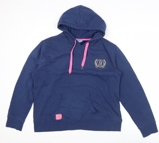 Crane Womens Navy Blue Pullover Hoodie L Embroidered Crest Casual