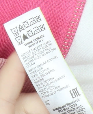 Marks and Spencer Girls Pink Pullover Hoodie 13-14 Years Colourblock Logo