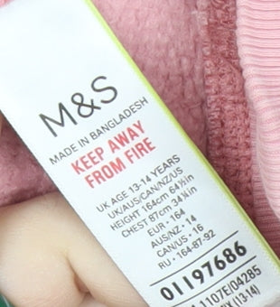 Marks and Spencer Girls Pink Pullover Hoodie 13-14 Years Colourblock Logo