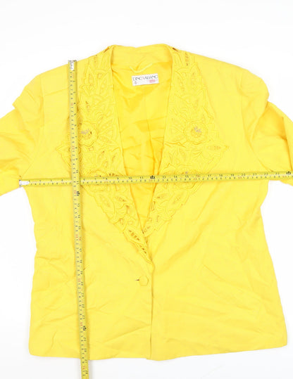 Dino Valiano Womens Yellow Blazer Jacket Size 16 Rayon Linen Vintage
