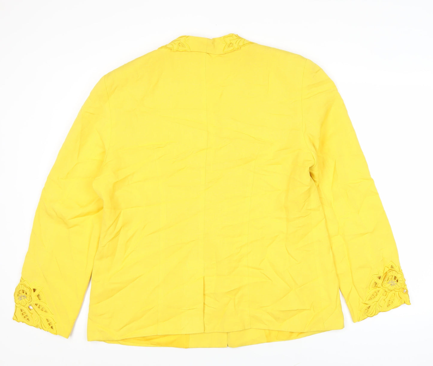 Dino Valiano Womens Yellow Blazer Jacket Size 16 Rayon Linen Vintage