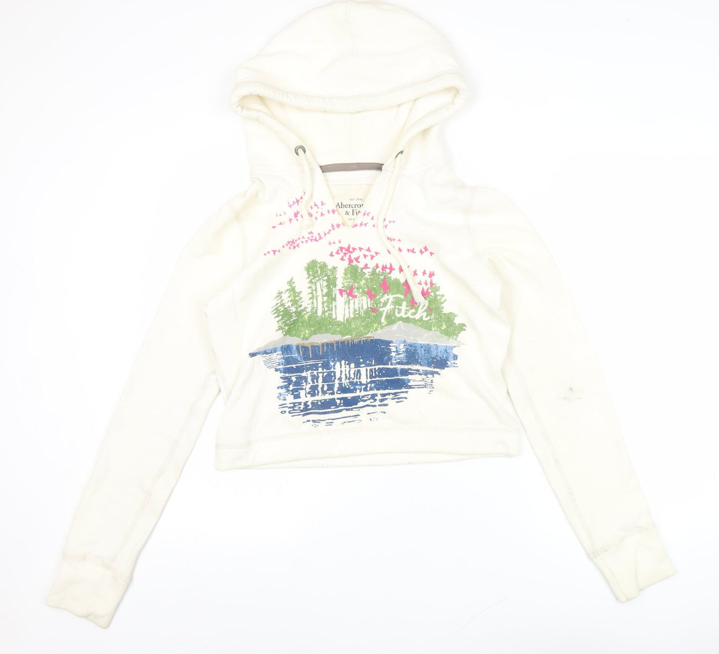 Abercrombie & Fitch Women’s Ivory Pullover Hoodie L Graphic Print