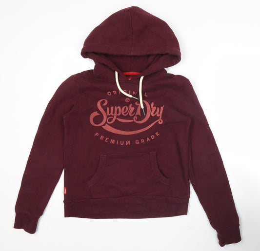 Superdry Womens Red Pullover Hoodie Size 8 Logo Graphic Warm