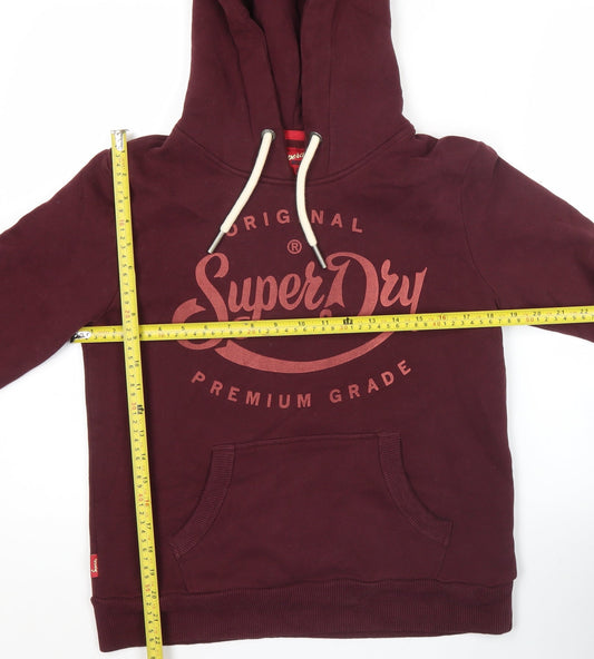 Superdry Womens Red Pullover Hoodie Size 8 Logo Graphic Warm