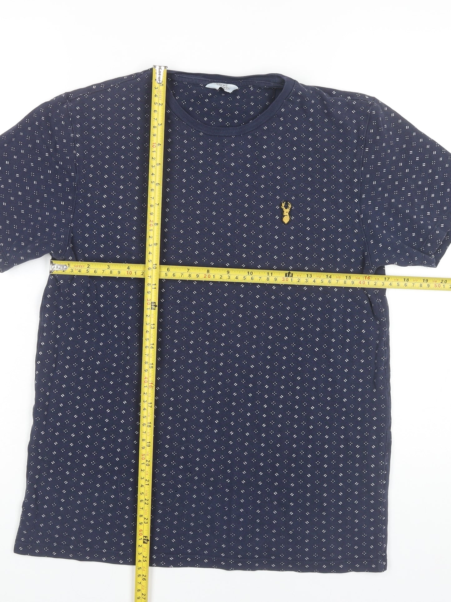 Next Men’s Blue Geometric Cotton Crew Neck T-Shirt Size S