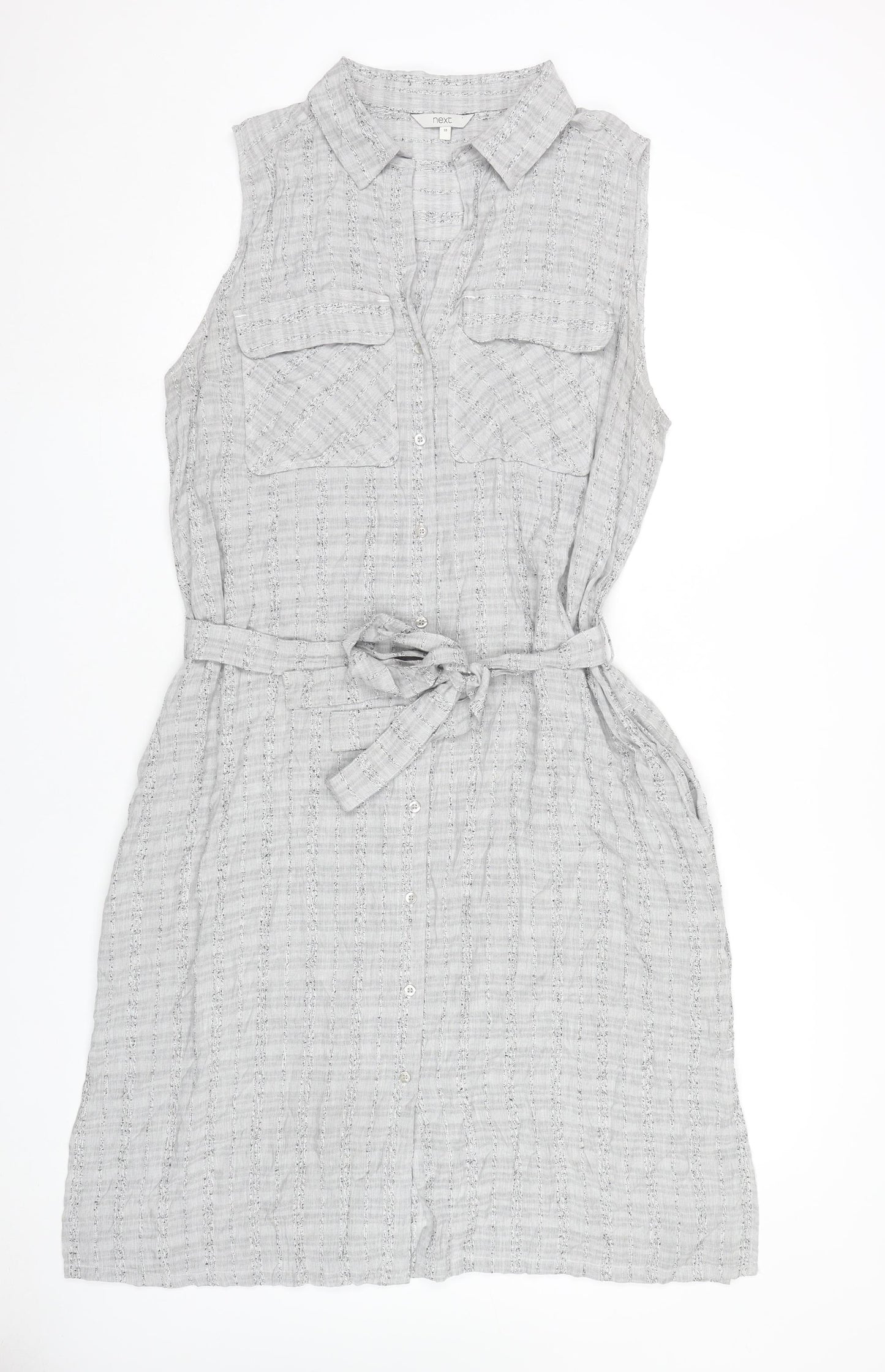 Next Women’s Grey Shirt Dress Size 18 Sleeveless Knee Length Belted