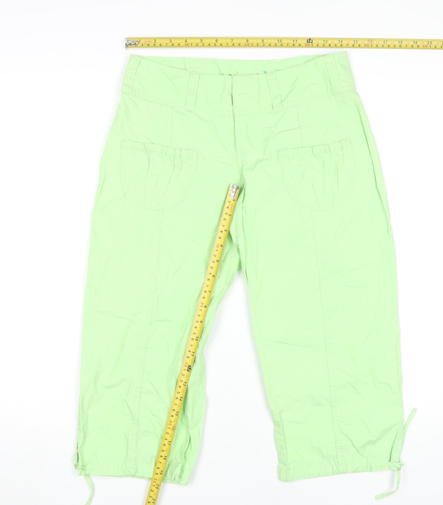 WilliWear Womens Green Cotton Capri Trousers Size 6 Lightweight