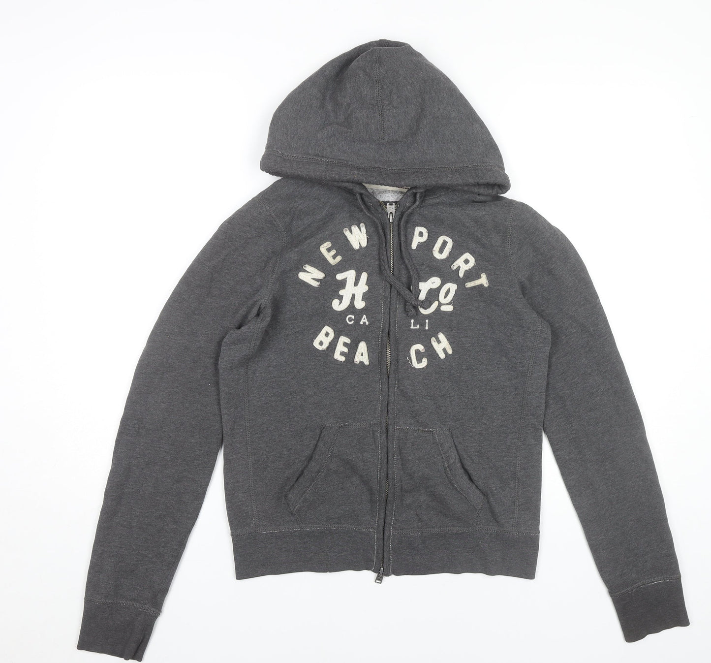 Hollister Women’s Grey Full Zip Hoodie L Logo Graphic Casual