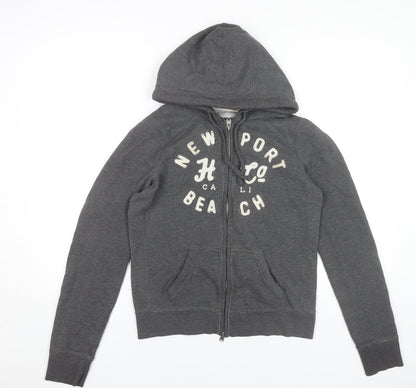 Hollister Women’s Grey Full Zip Hoodie L Logo Graphic Casual
